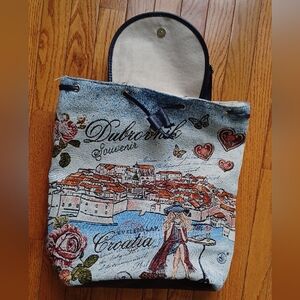 NWT Dubrovnik Croatia Hrvatska Large Backpack Canvas Flap Drawstring Souvenir